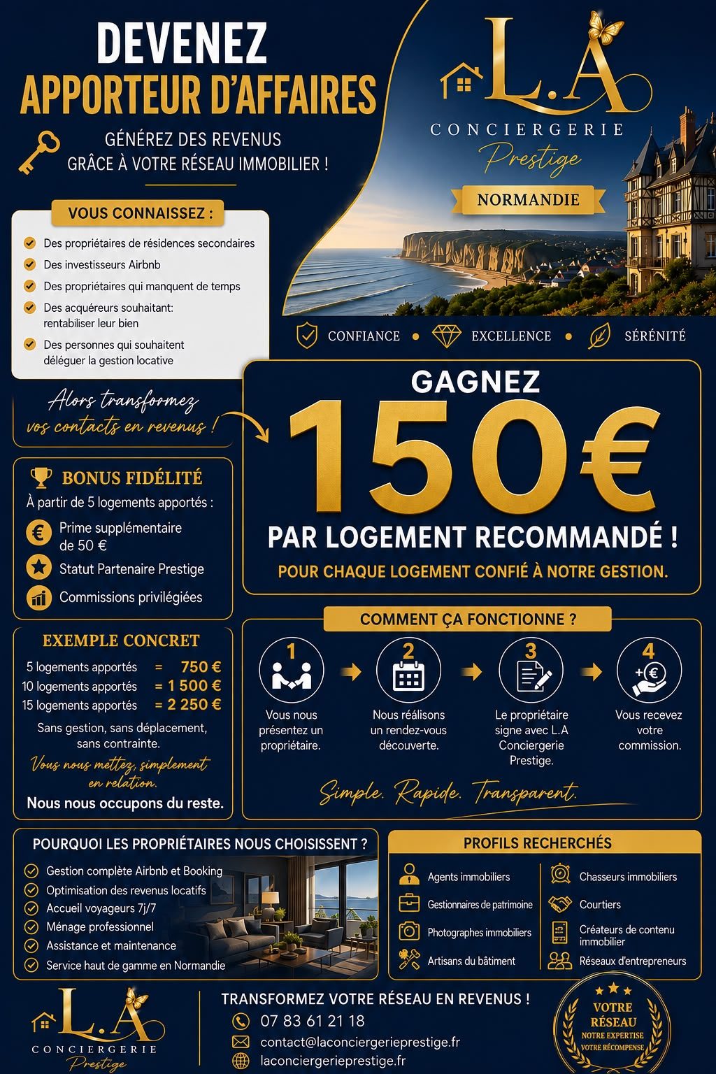 Programme apporteurs d'affaires L.A Conciergerie Prestige - 150 € par logement recommandé en Normandie